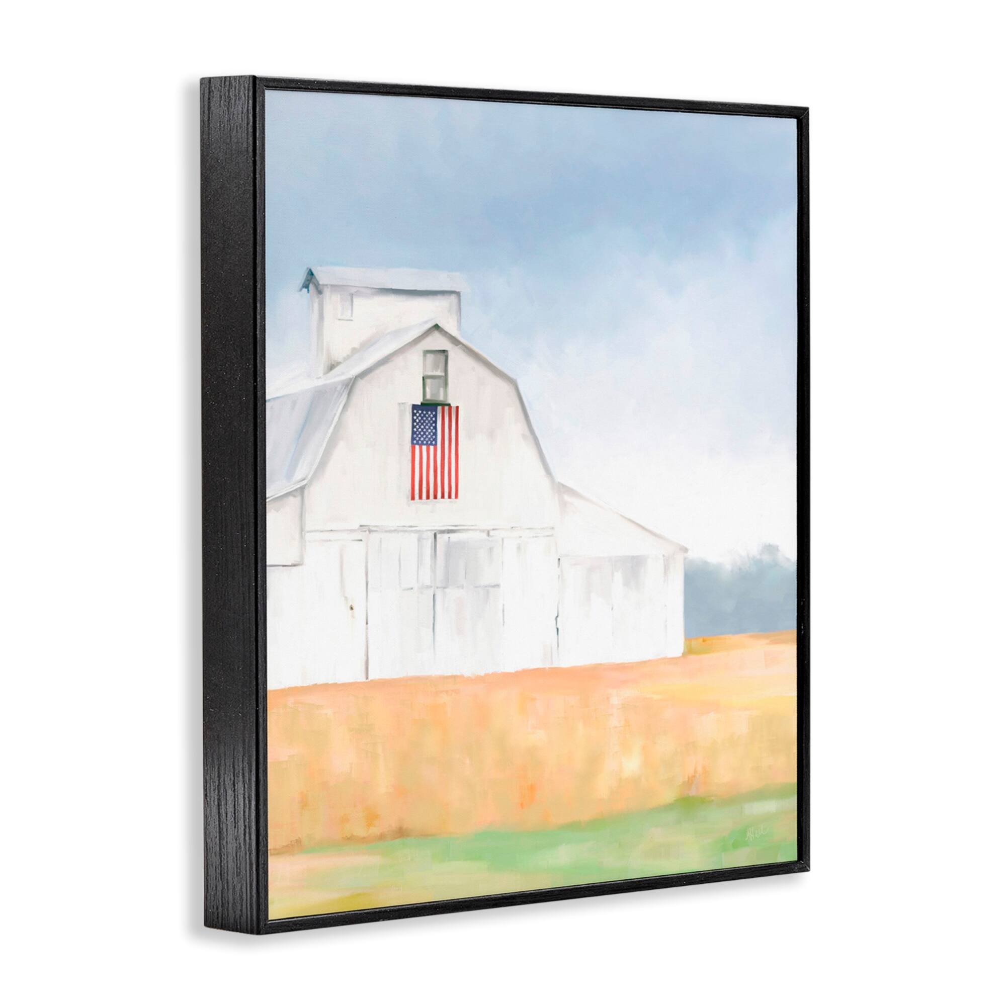 Stupell Industries American Flag White Country Barn Rural Scenery Framed Giclee Art